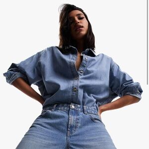 ASOS DESIGN minimal denim shirt in lightwash